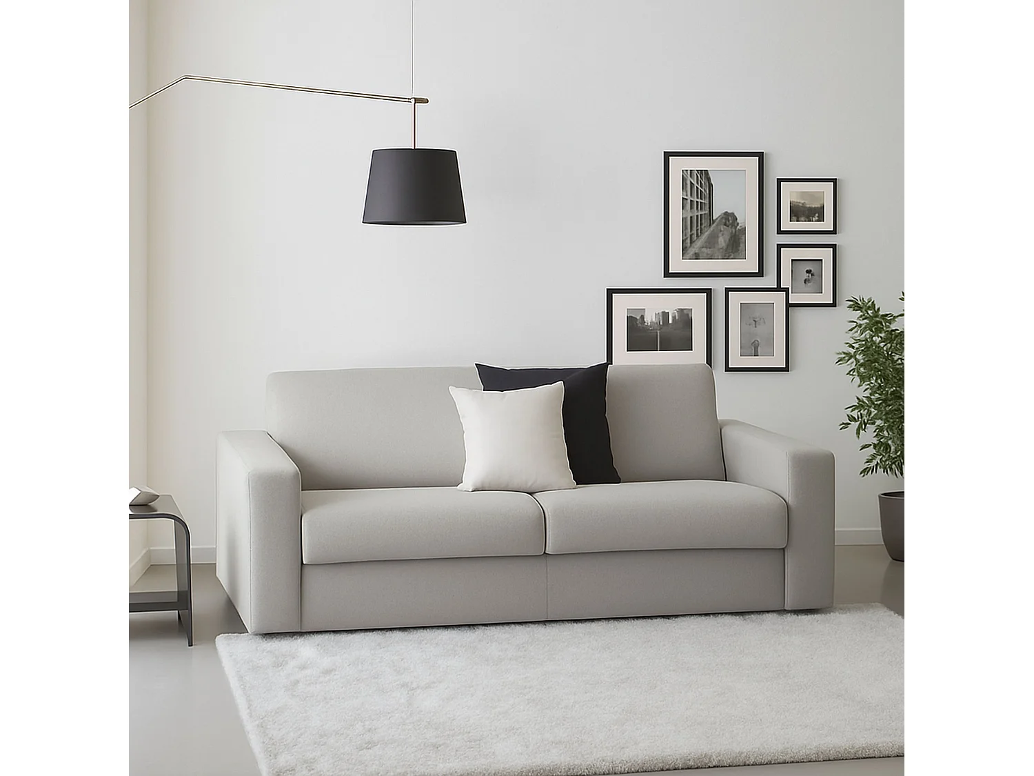 Divano fisso Marzia, Divano a 2 posti Large, 100% Made in Italy, Sofà Soggiorno, in tessuto imbottito, con Braccioli slim, Cm 180x95h90, Grigio