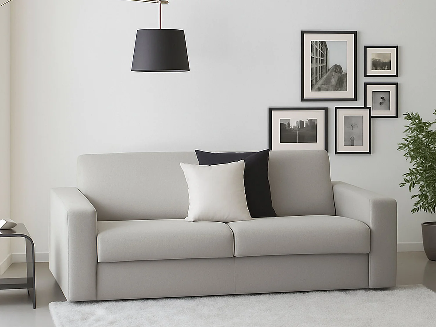 Divano fisso Marzia, Divano a 2 posti Large, 100% Made in Italy, Sofà Soggiorno, in tessuto imbottito, con Braccioli slim, Cm 180x95h90, Grigio
