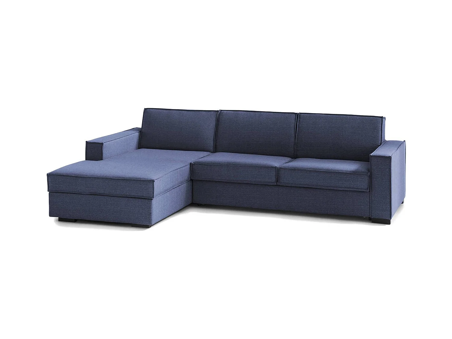 Divano letto con penisola Adelina, Sof con penisola contenitore Sinistra, Braccioli standard, 100% Made in Italy, Cm 280x95h90, Blu