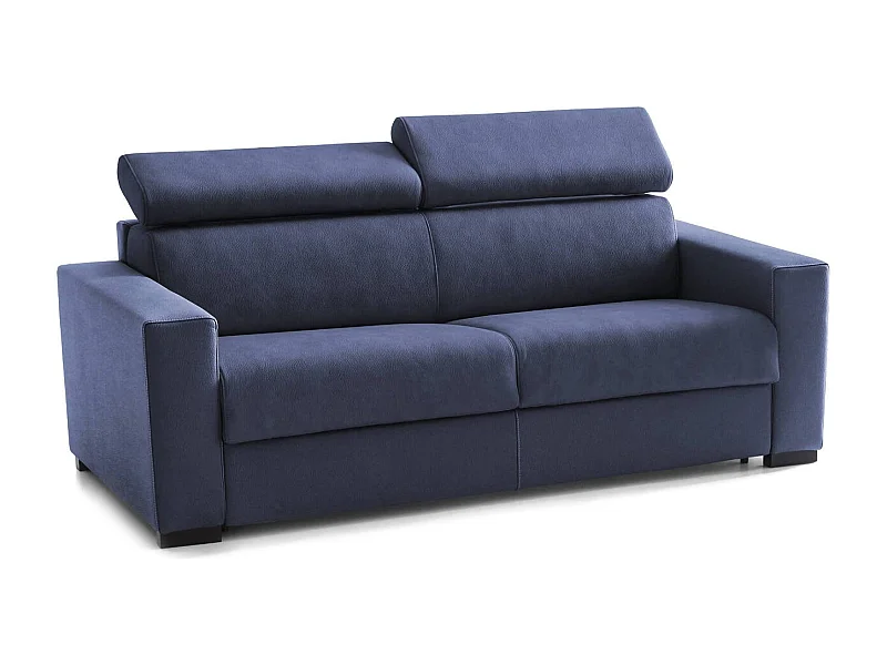 Aida slaapbank, grote 2-zitsbank, 100% Made in Italy, woonkamerbank met draaibare opening, met verstelbare hoofdsteunen en slanke armleuningen, 180x95h85 cm, Blauw