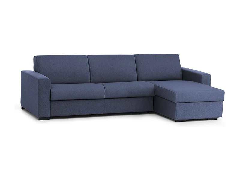 Festes Sofa Debora, Ecksofa, 100%  Italy, Sofa-Wohnzimmer, mit Wendebehälter Halbinsel, aus gepolstertem Stoff, mit schmalen Armlehnen, Cm 260x95h90, Blau