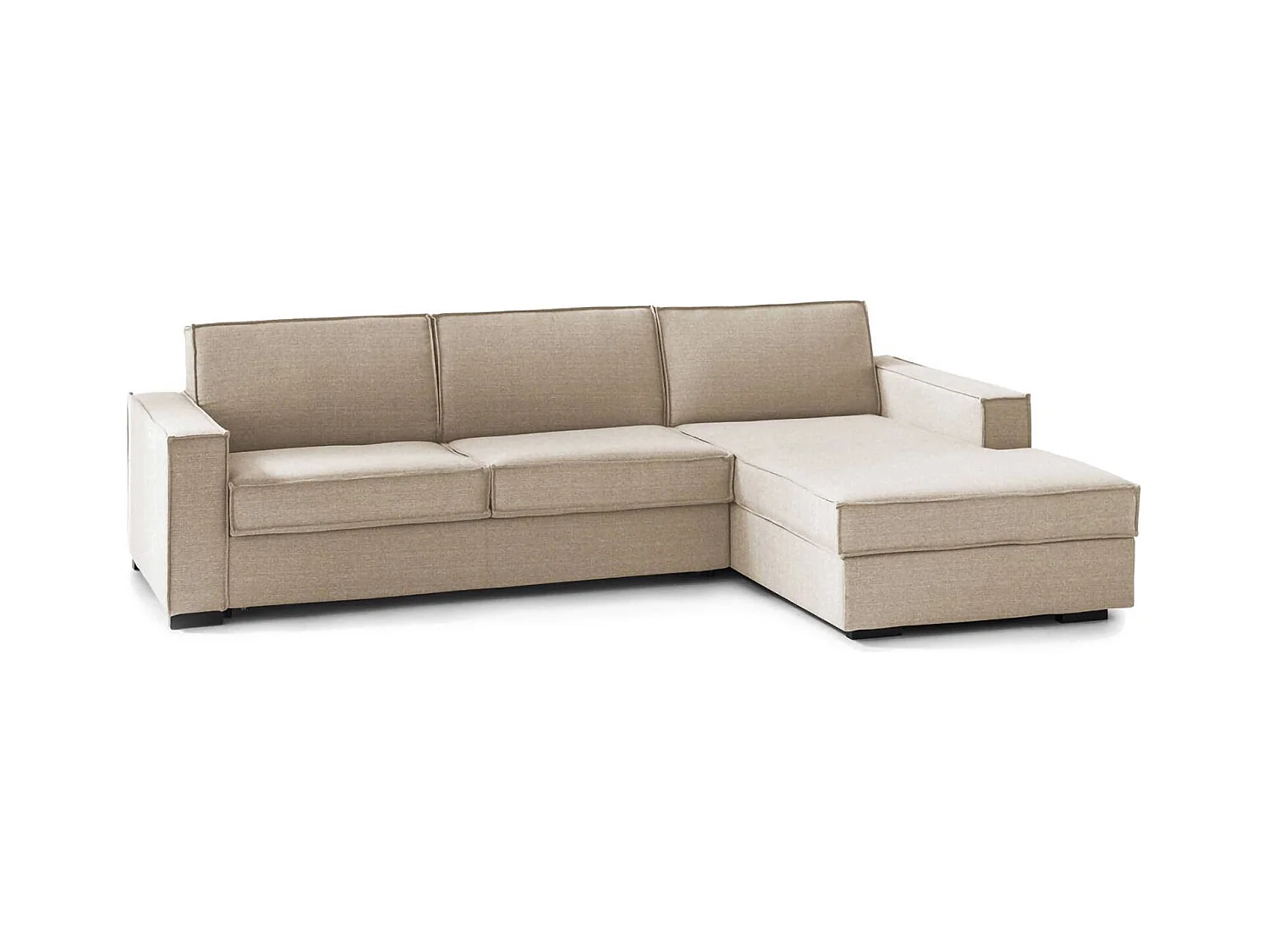Schlafsofa Adelia, Ecksofa, 100 % Made in Italy, Sofa mit drehbarer Ã–ffnung, Aufbewahrungshalbinsel rechts, mit schmalen Armlehnen, 260 x 95 x 90 cm, Beige