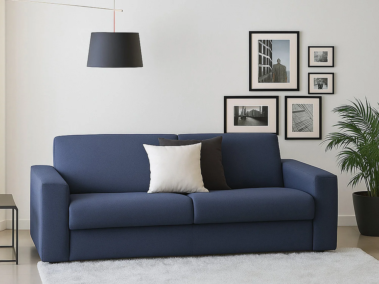 Sofá fixo Rosanna, Sofá grande de 2 lugares, 100% Fabricado na Itália, Sofá da sala em tecido acolchoado, com braços padrão, 200x95h90 cm, Azul