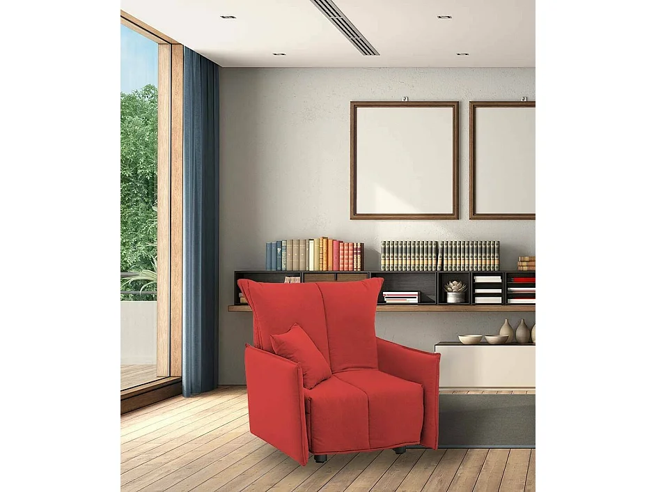 Poltrona Almerinda, Divano singolo, Poltrona soggiorno apertura a carrello, Braccioli standard, 100% Made in Italy, Cm 110x90h85, Rosso