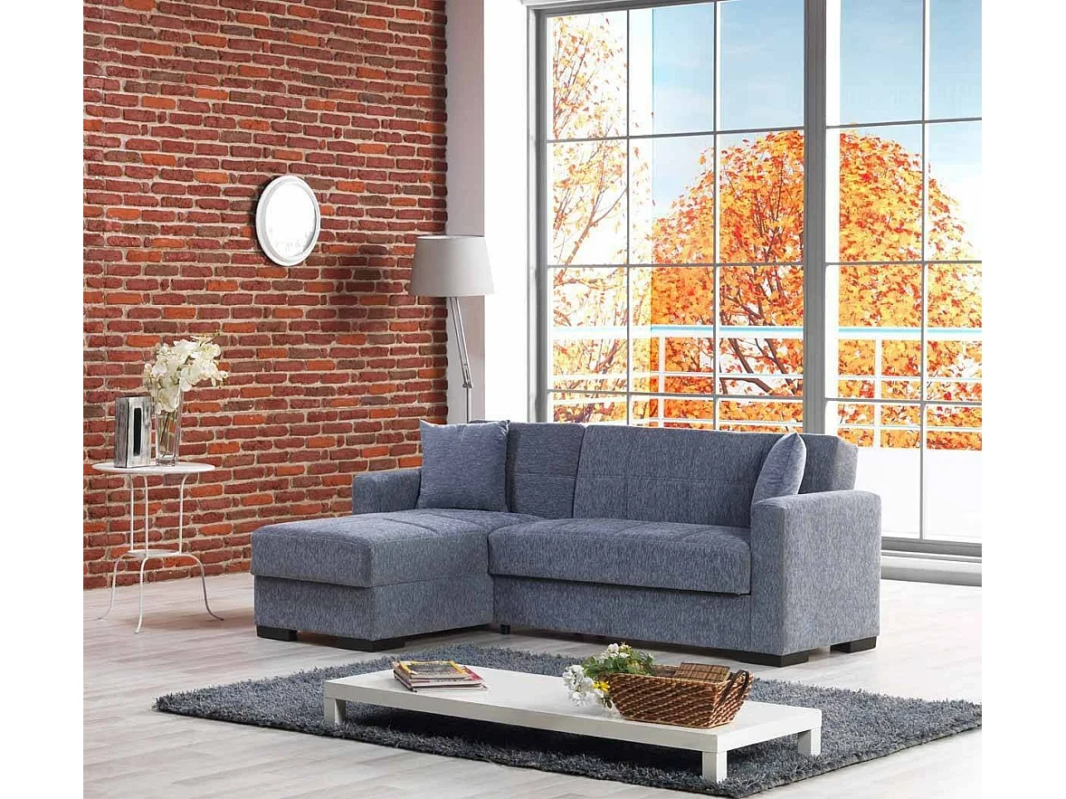 Sofá cama Fernando, Sofá cama rinconera con península reversible, Sofá contenedor para salón con chaiselongue y 2 cojines, 230x150h81 cm, Gris