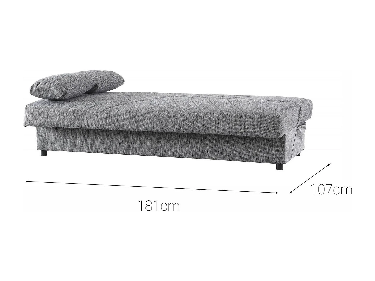 Canapé Ramon, Canapé conteneur 3 places avec 2 coussins inclus, Canapé de salon en tissu rembourré avec ouverture clic-clac, 181x81h88 cm, Gris