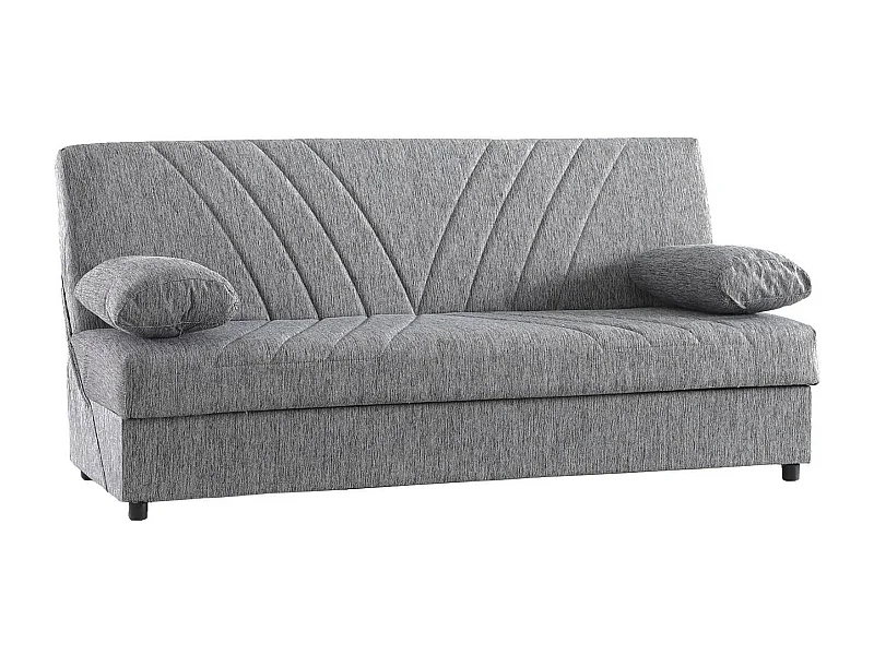 Canapé Ramon, Canapé conteneur 3 places avec 2 coussins inclus, Canapé de salon en tissu rembourré avec ouverture clic-clac, 181x81h88 cm, Gris