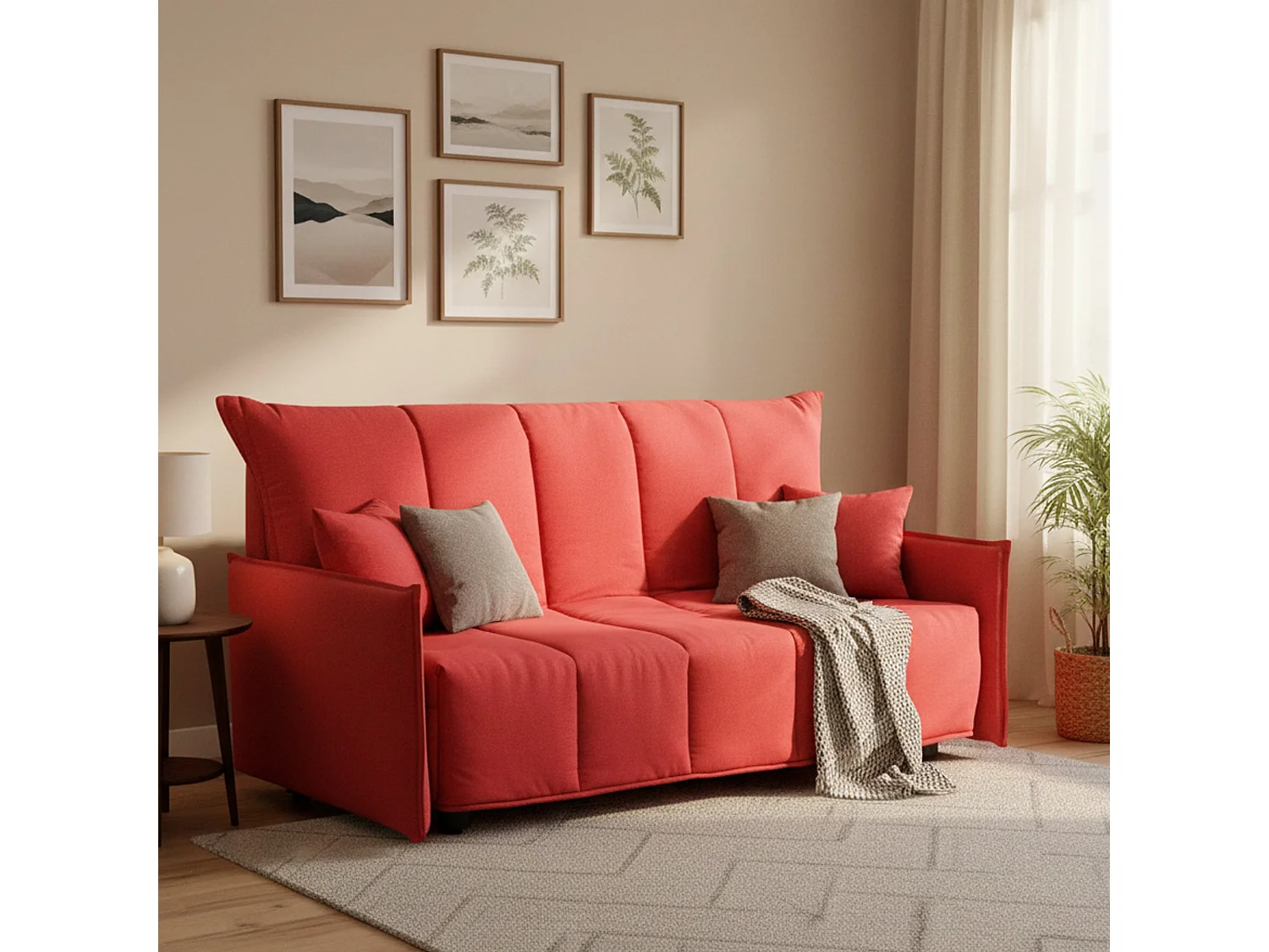 Sofá-cama Alia, ofá de 2 lugare, 100% Fabricado na Itália, Sofá da ala com abertura para carrinho, em tecido acolchoado, com braço padrão, 150x90h85 cm, Vermelho