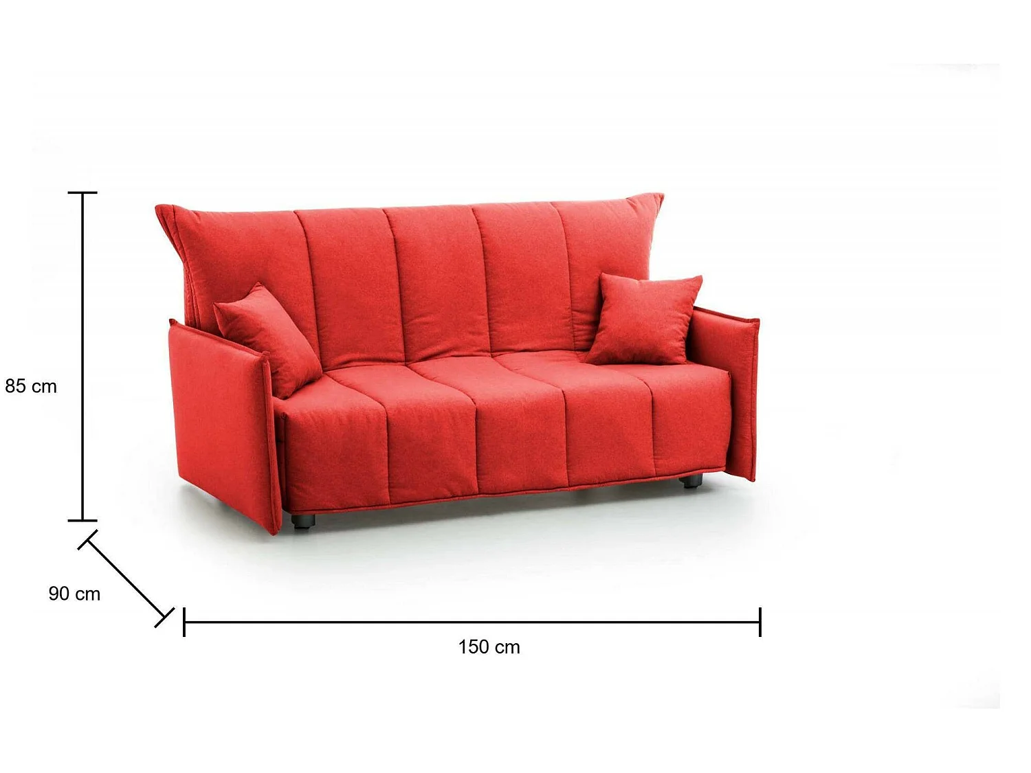 Sofá-cama Alia, ofá de 2 lugare, 100% Fabricado na Itália, Sofá da ala com abertura para carrinho, em tecido acolchoado, com braço padrão, 150x90h85 cm, Vermelho