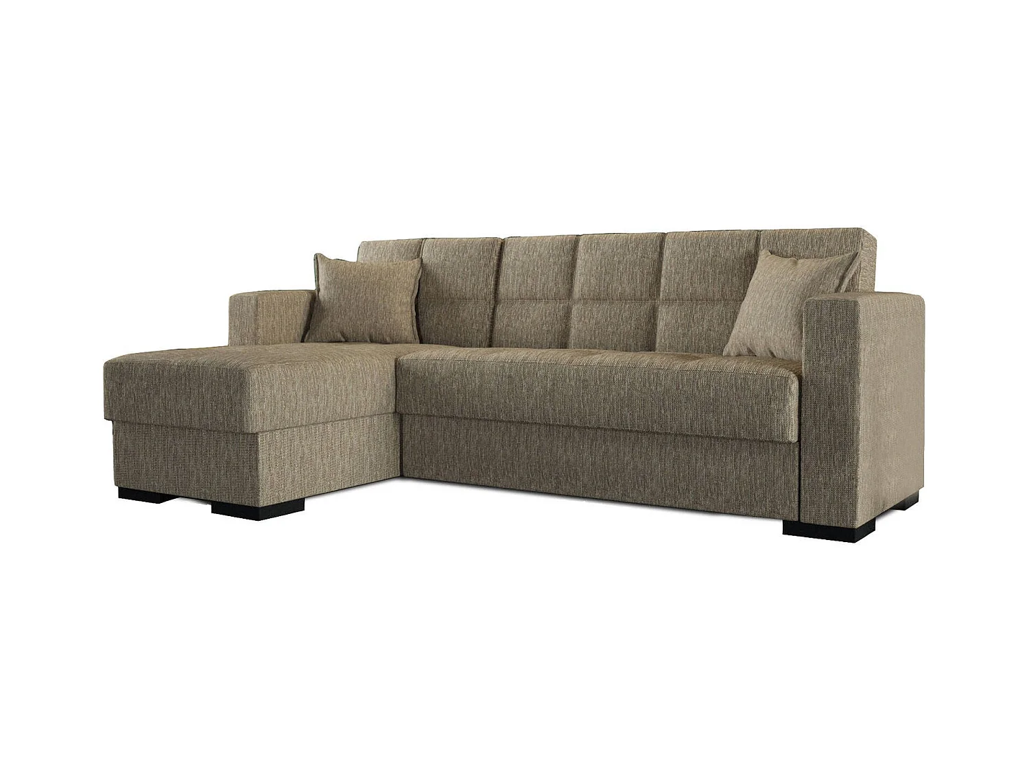 Canapé Fernando, Canapé d'angle avec péninsule réversible, Canapé de rangement pour le salon avec chaiselongue et 2 coussins, 230x150h81 cm, Beige
