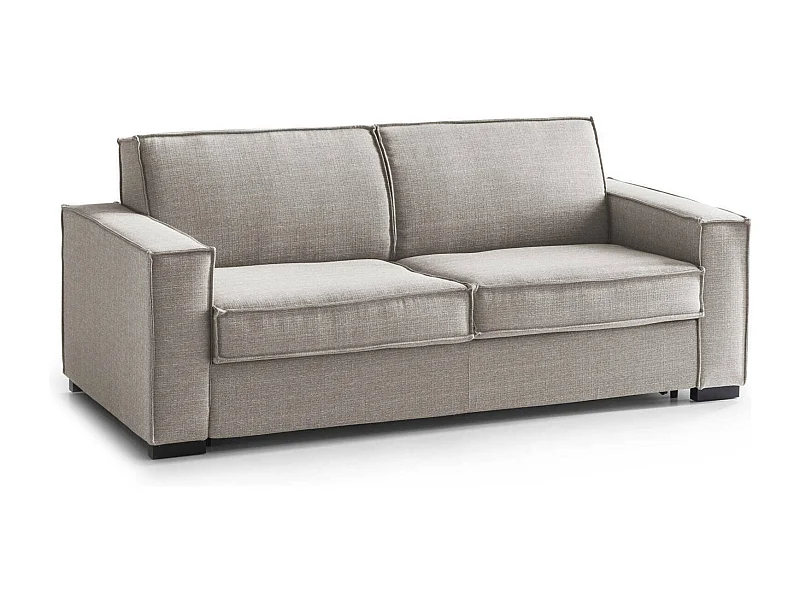 Divano letto 2 posti Achiropita, Sof Soggiorno apertura girevole, Tessuto imbottito, Braccioli slim, 100% Made in Italy, Cm 180x95h90, Tortora