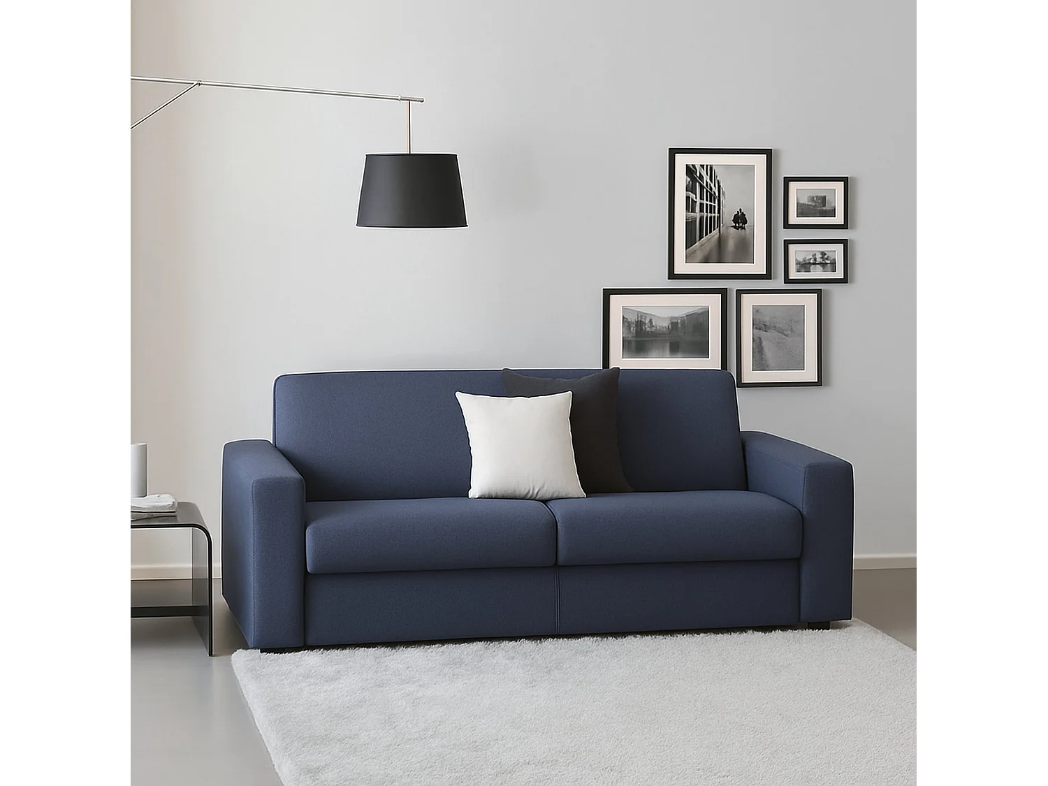 Canapé fixe Marzia, Grand canapé 2 places, 100% Made in Italy, Canapé de salon, en tissu rembourré, avec accoudoirs fins, 180x95h90 cm, Bleu