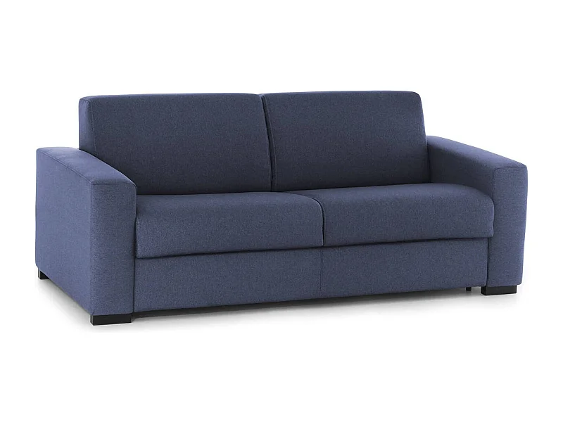 Marzia vaste bank, Grote 2-zitsbank, 100% Made in Italy, Woonkamerbank, in gewatteerde stof, met slanke armleuningen, 180x95h90 cm, Blauw