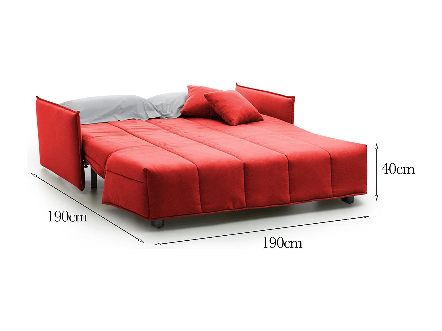 Allyson Schlafsofa, 3-Sitzer-Sofa, 100 % Made in Italy, Wohnzimmersofa mit Trolley-Ã–ffnung, aus gepolstertem Stoff, mit Standardarmlehnen, 190 x 90 x 85 cm, Rot