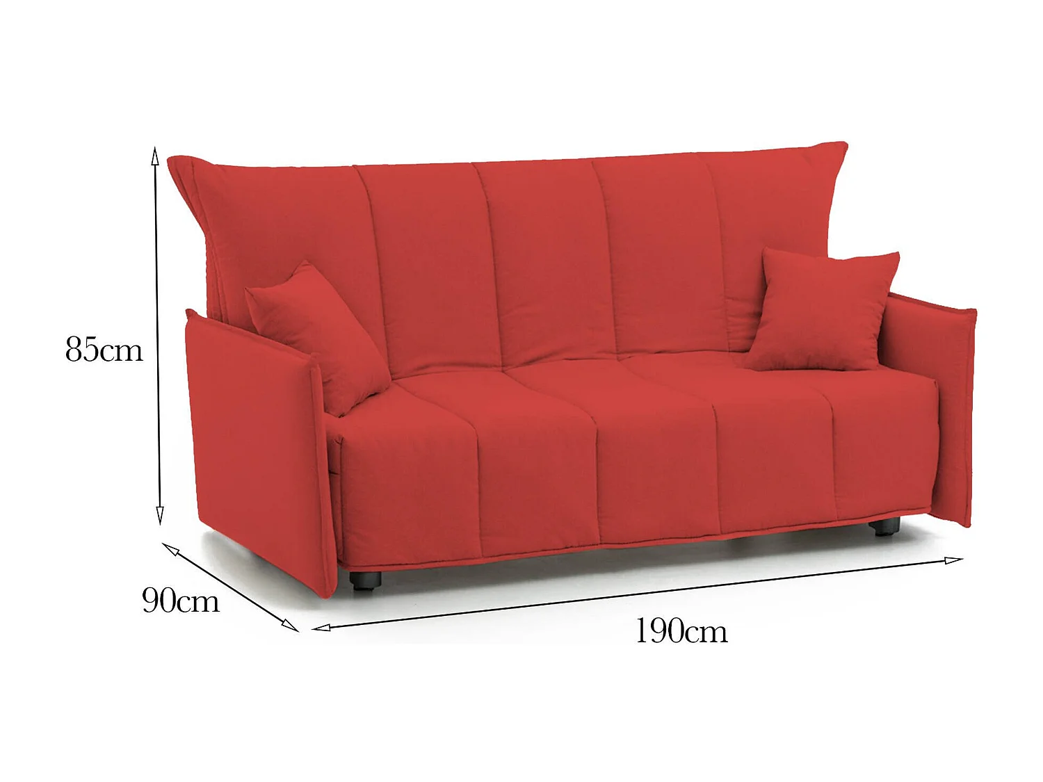 Canapé-lit Allyson, canapé 3 places, 100% Made in Italy, Canapé de salon avec ouverture trolley, en tissu rembourré, avec accoudoirs standards, 190x90h85 cm, Rouge