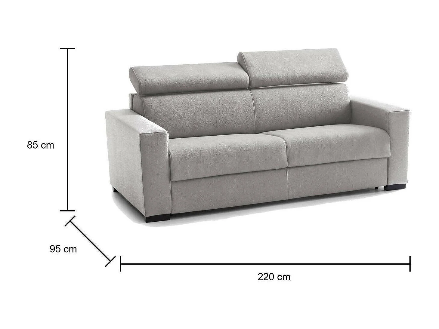 Aiko Sofá Cama, Sofá de 3 plazas, 100% Made in Italy, Sofá de salón con apertura giratoria, con reposacabezas regulables y reposabrazos estándar, 220x95h85 cm, Gris