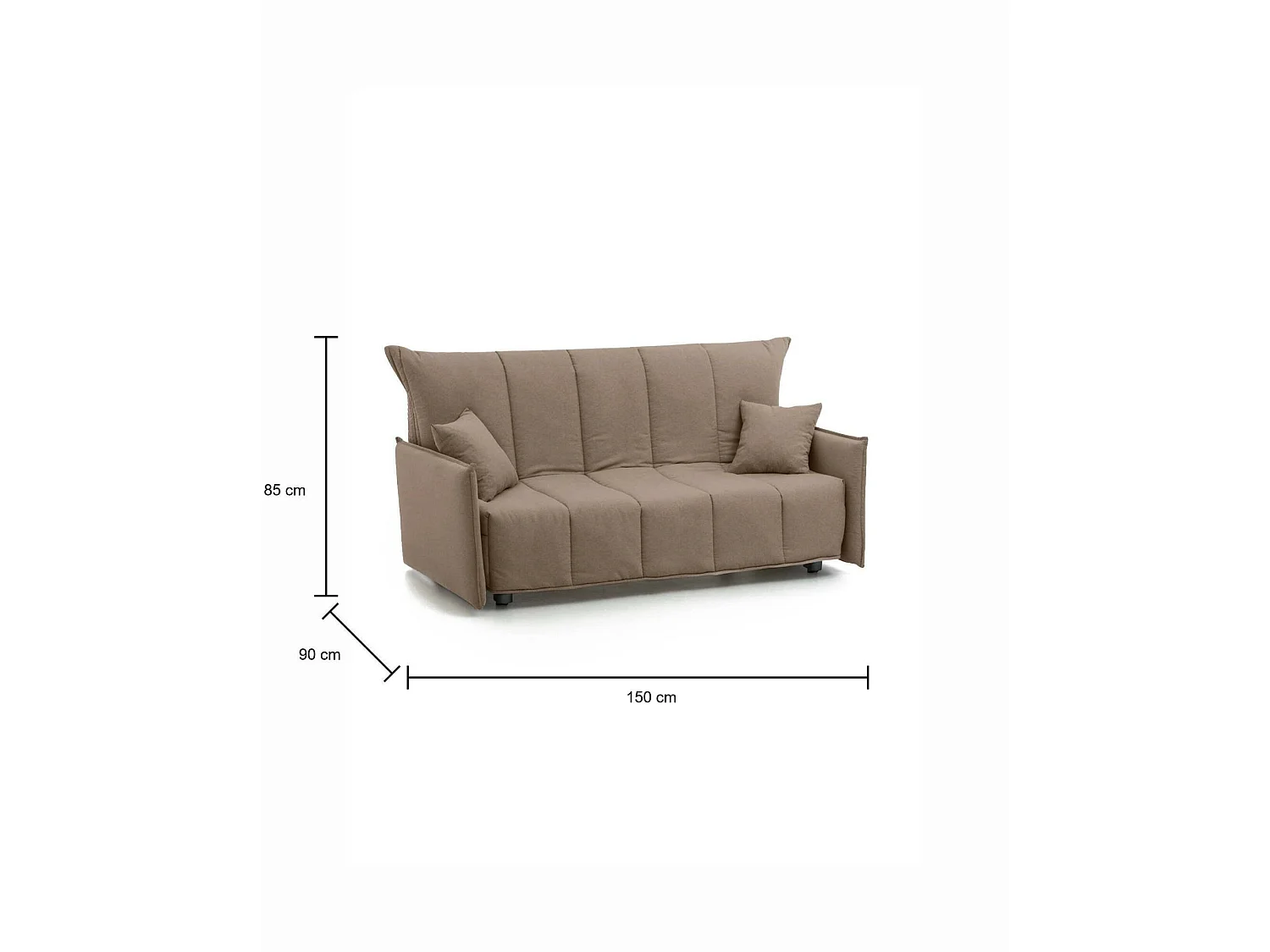 Sofá-cama Alissa, sofá de 2 lugares, 100% Fabricado na Itália, Sofá da sala com abertura para carrinho, em tecido acolchoado, com braços padrão, 150x90h85 cm, Taupe