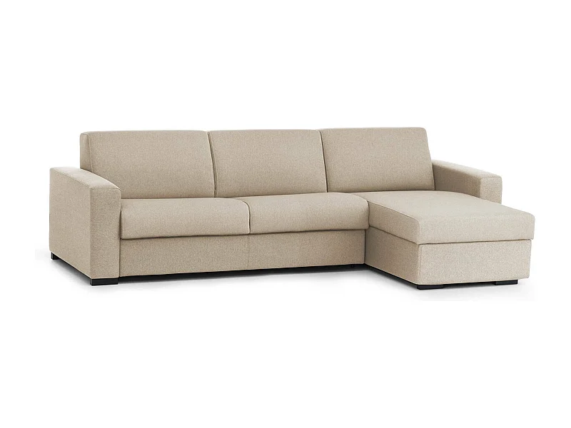 Sofá fijo con península Debora, Sofá rinconero, Península de almacenaje reversible, Reposabrazos delgados, 100% Made in Italy, 260x95h90 cm, Beige