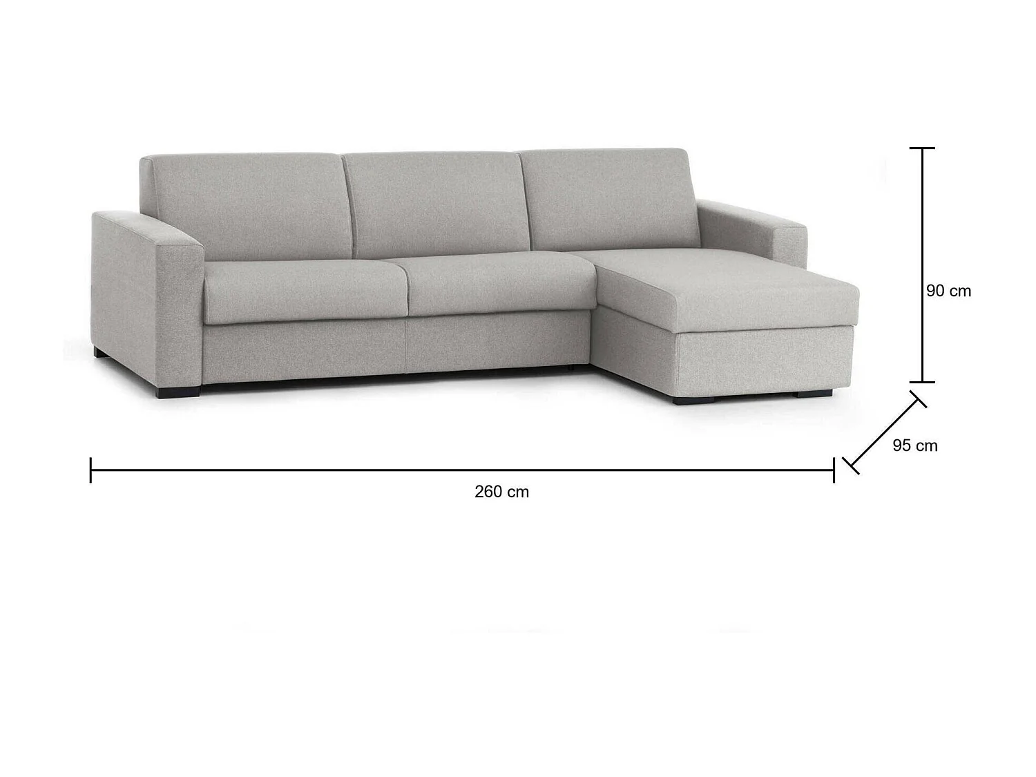 Festes Sofa Debora, Ecksofa, 100%  Italy, Sofa-Wohnzimmer, mit Wendebehälter Halbinsel, aus gepolstertem Stoff, mit schmalen Armlehnen, Cm 260x95h90, Grau