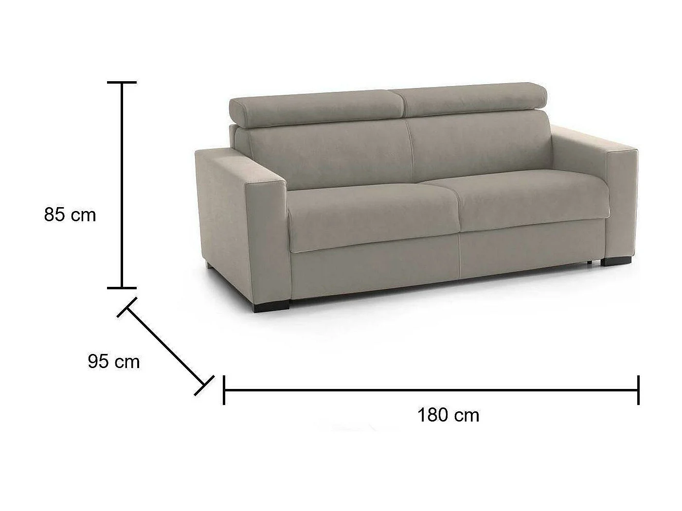 Divano fio Leila, Divano a 2 poti, 100% Made in Italy, Sofà Soggiorno, in teuto imbottito, con poggiateta regolabili e Braccioli tandard, Cm 180x95h85, Tortora