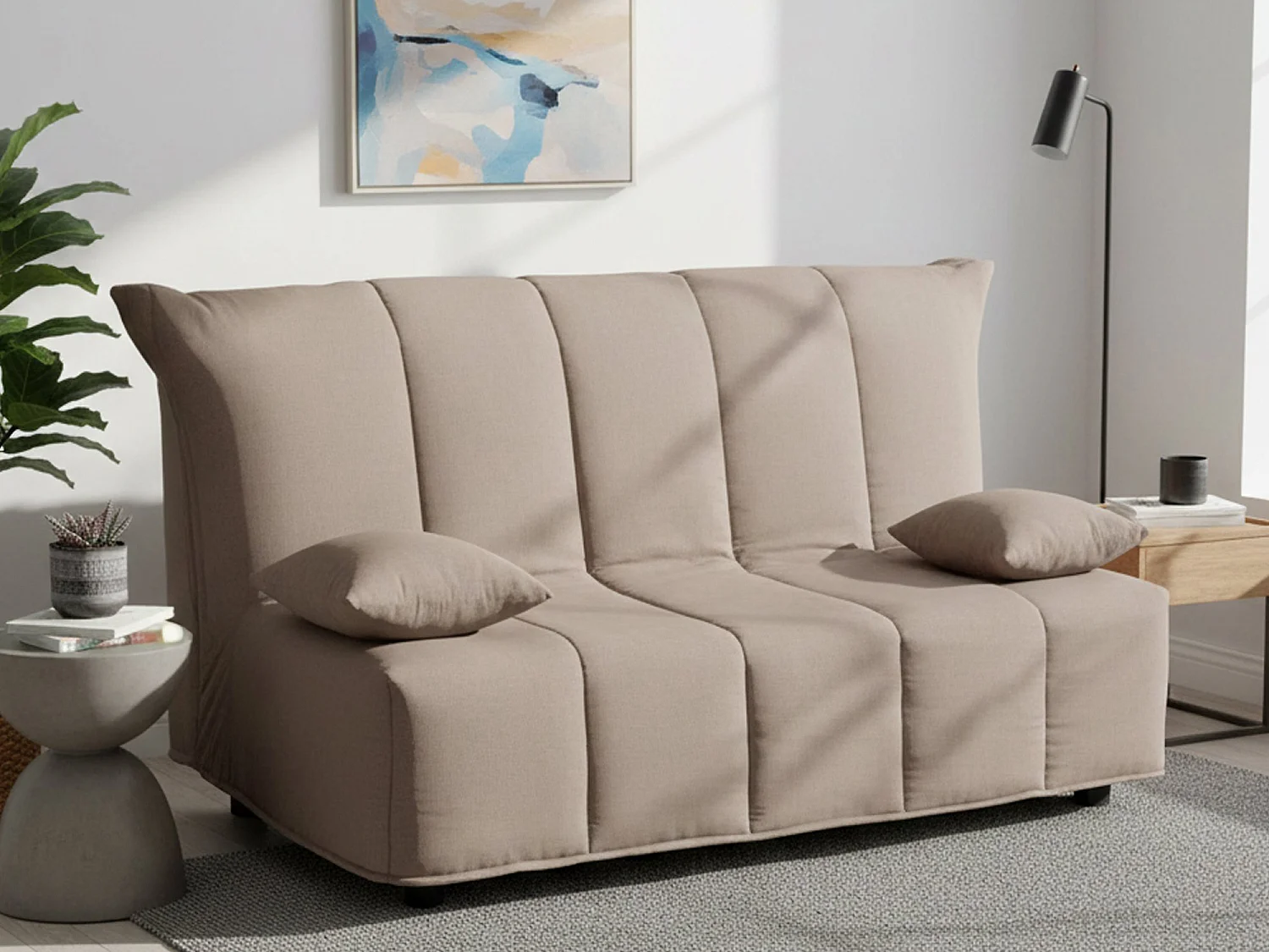 Canapé-lit Allegra, canapé 3 places, 100% Made in Italy, Canapé de salon avec ouverture trolley, en tissu rembourré, avec coussins inclus, 165x90h85 cm, Taupe