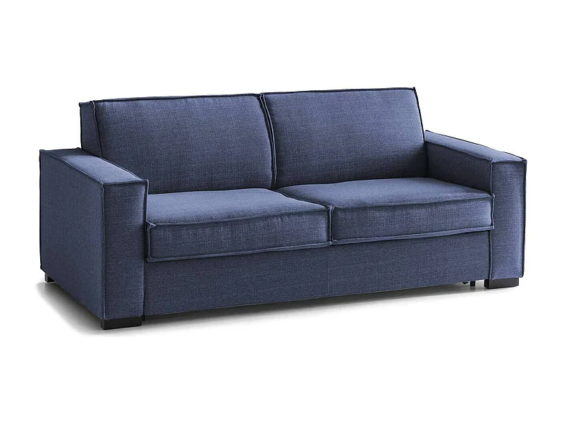 Divano fisso Alba, Divano a 3 posti, 100% Made in Italy, Sofà Soggiorno in tessuto, con Braccioli slim, Cm 200x95h90, Blu