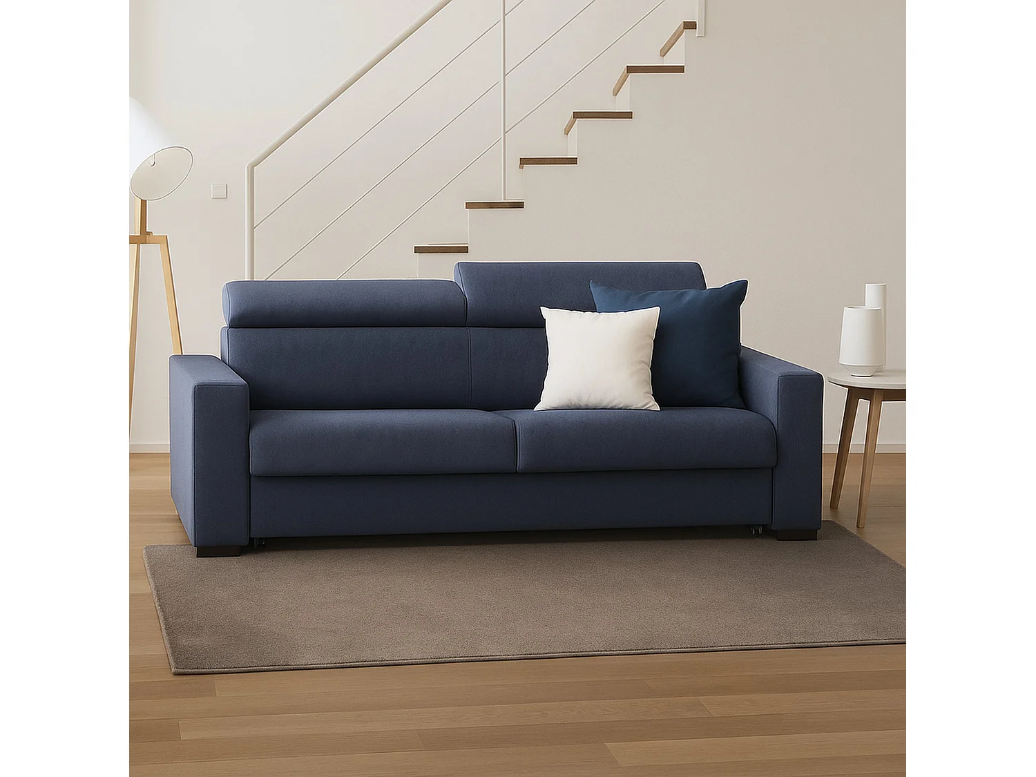 Canapé-lit Aiko, canapé 3 places, 100% Made in Italy, Canapé de salon à ouverture pivotante, avec appuie-tête réglables et accoudoirs standards, 220x95h85 cm, Bleu