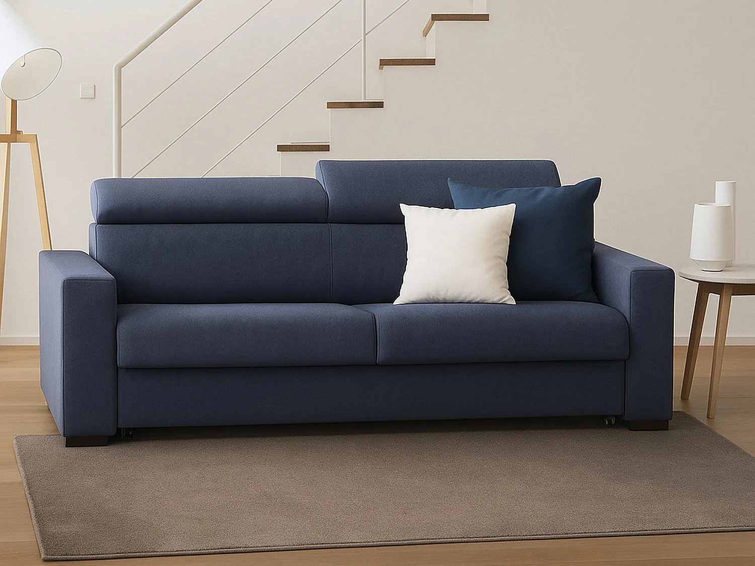 Canapé-lit Aiko, canapé 3 places, 100% Made in Italy, Canapé de salon à ouverture pivotante, avec appuie-tête réglables et accoudoirs standards, 220x95h85 cm, Bleu