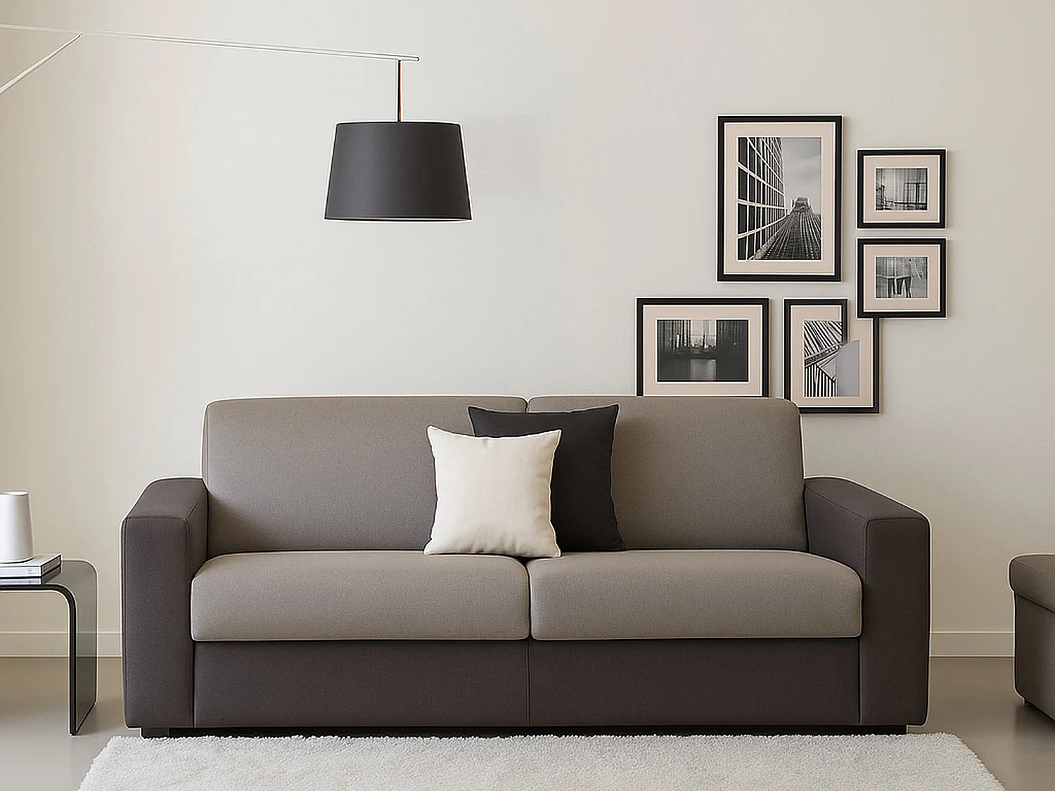 Sofá fixo Elizabeth, sofá de 3 lugares, 100% Fabricado na Itália, Sofá da sala em tecido acolchoado, com braços padrão, 220x95h90 cm, Cinza e Antracite