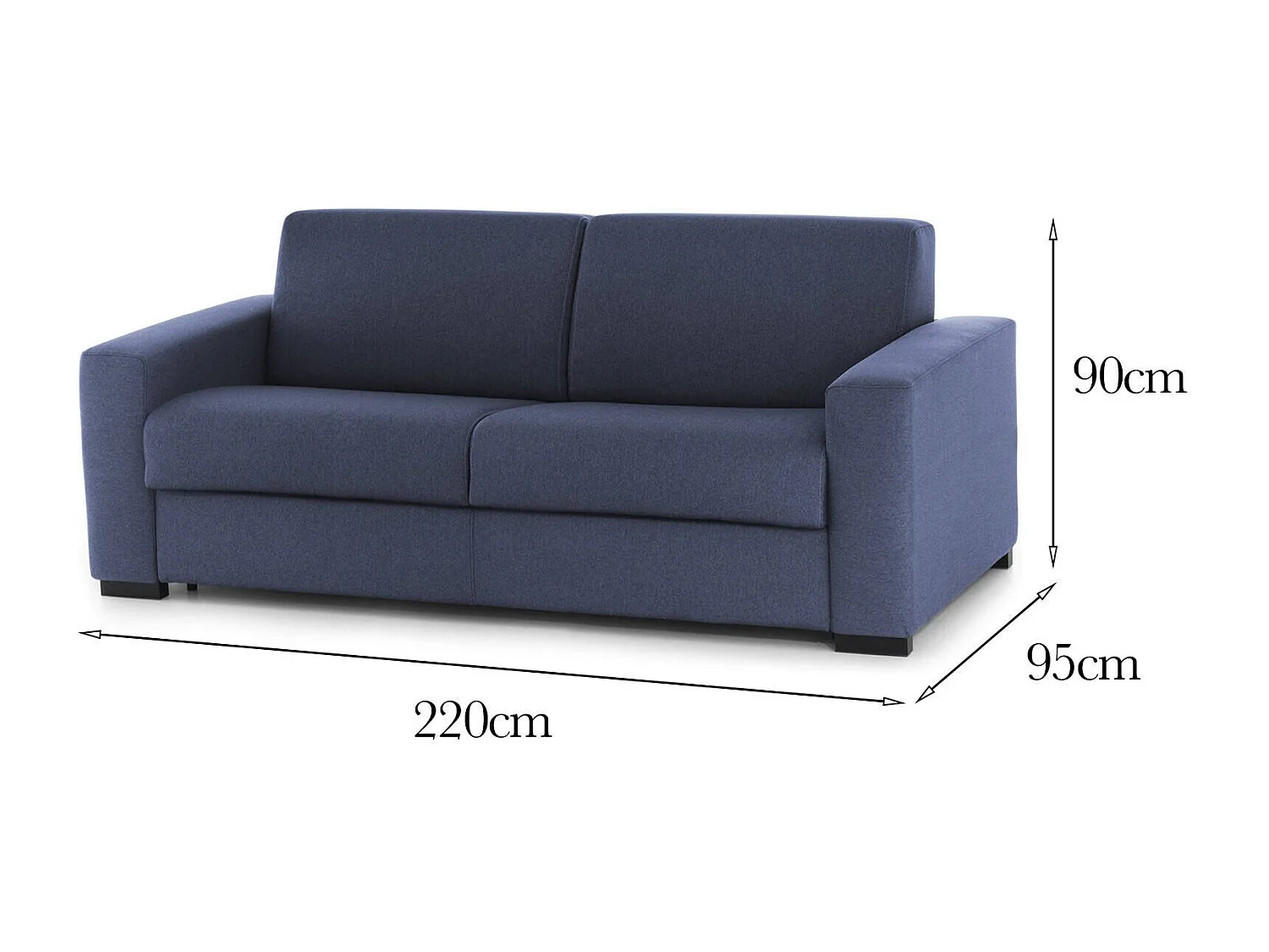 Divano fisso Elizabeth, Divano a 3 posti, 100% Made in Italy, Sofà Soggiorno in tessuto imbottito, con Braccioli standard, Cm 220x95h90, Blu
