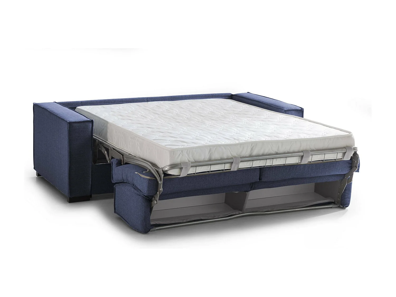 Sofá cama 2 plazas Abigail, Sofá de salón con apertura giratoria, Tejido acolchado, Reposabrazos estándar, 100% Made in Italy, Cm 200x95h90, Azul