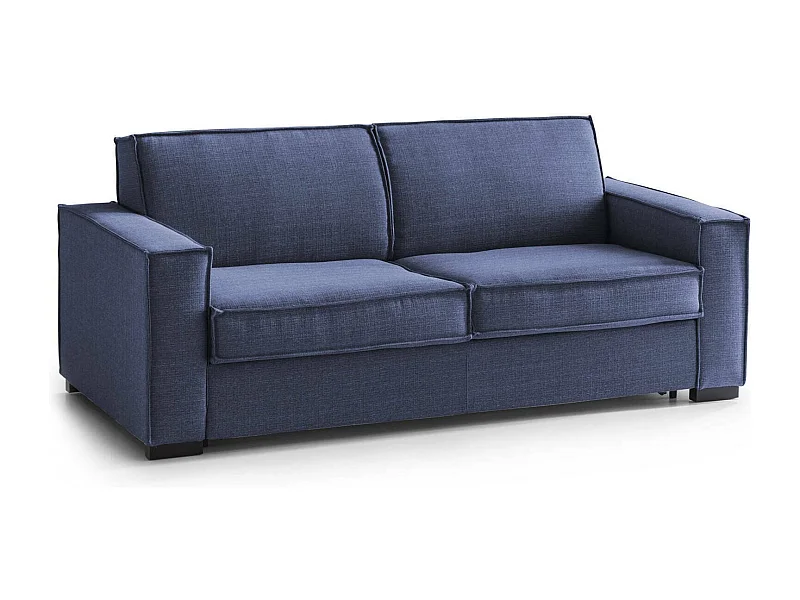 Divano letto 2 posti Achiropita, Sof Soggiorno con apertura girevole, Tessuto imbottito, Braccioli slim, 100% Made in Italy, Cm 180x95h90, Blu