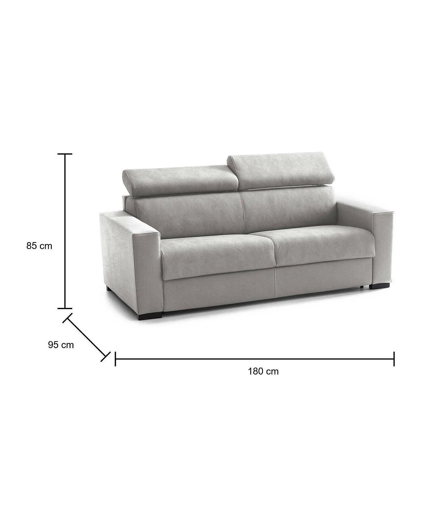 Canapé-lit Afra, canapé 2 places, 100% Made in Italy, Canapé de salon à ouverture pivotante, avec appuie-tête réglables et accoudoirs standards, 180x95h85 cm, Gris