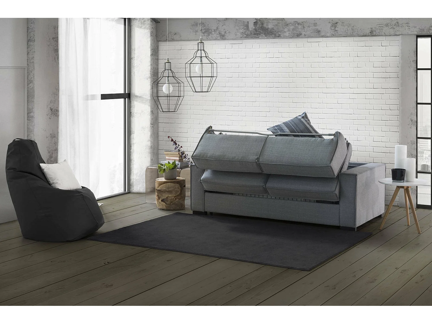 Adelina Schlafsofa, Ecksofa, 100 % Made in Italy, Sofa mit drehbarer Ã–ffnung, linke Stauraumhalbinsel, mit Standardarmlehnen, 280 x 95 x 90 cm, Grau