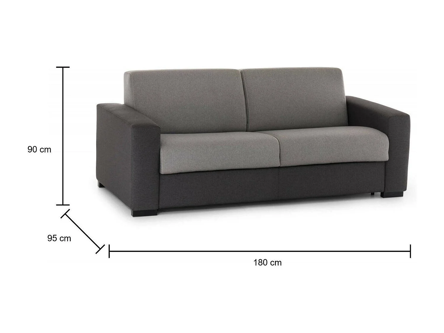 Divano letto 2 posti in tessuto grigio, antracite 180x95h90 cm
