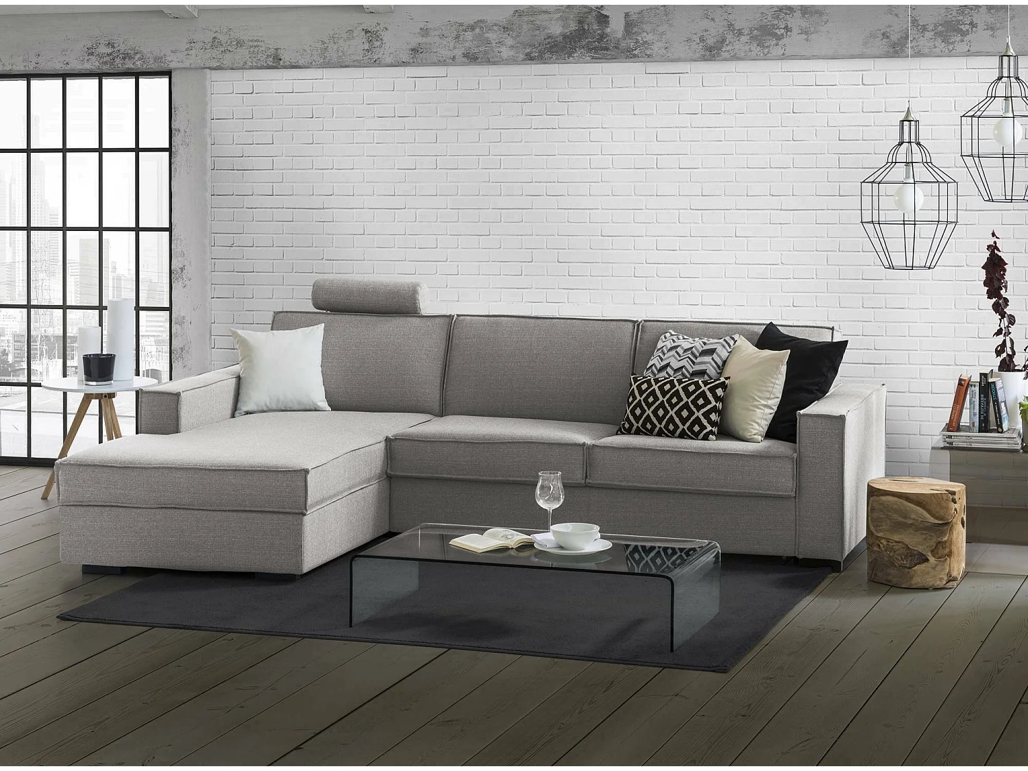 Adima Canapé-lit, Canapé d'angle, 100% Made in Italy, Canapé avec ouverture pivotante, Péninsule de rangement gauche, avec accoudoirs fins, 260x95h90 cm, Gris