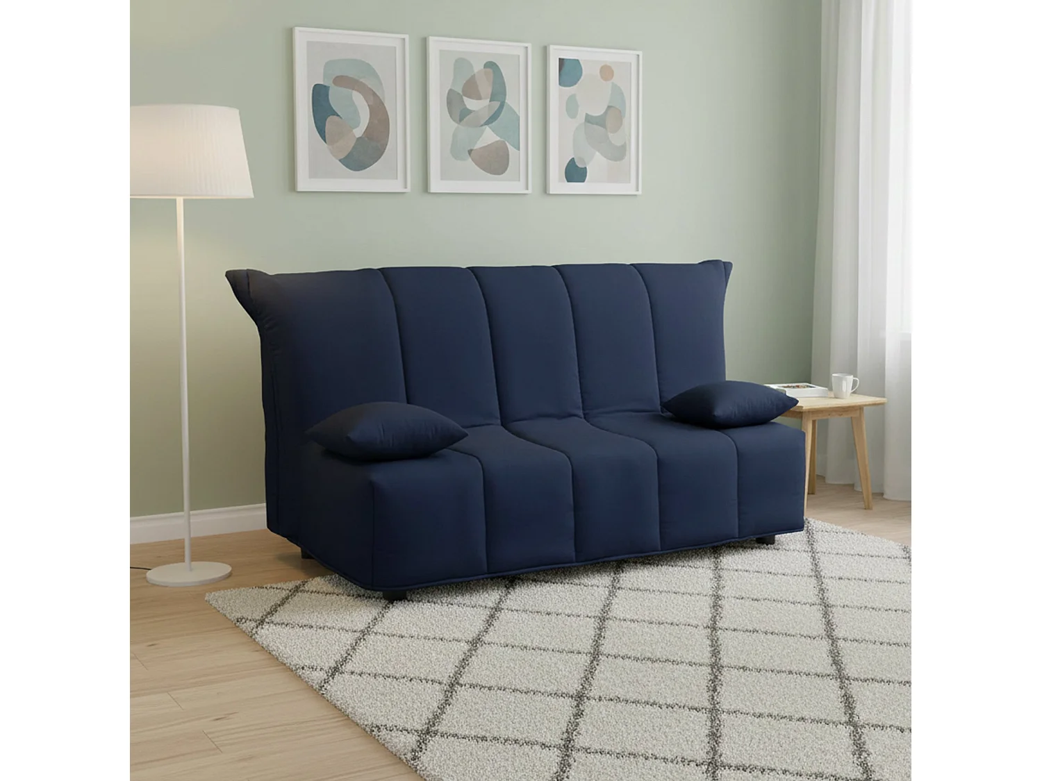 Canapé-lit Alisee, canapé 2 places, 100% Made in Italy, Canapé de salon avec ouverture trolley, en tissu rembourré, avec coussins inclus, 125x90h85 cm, Bleu
