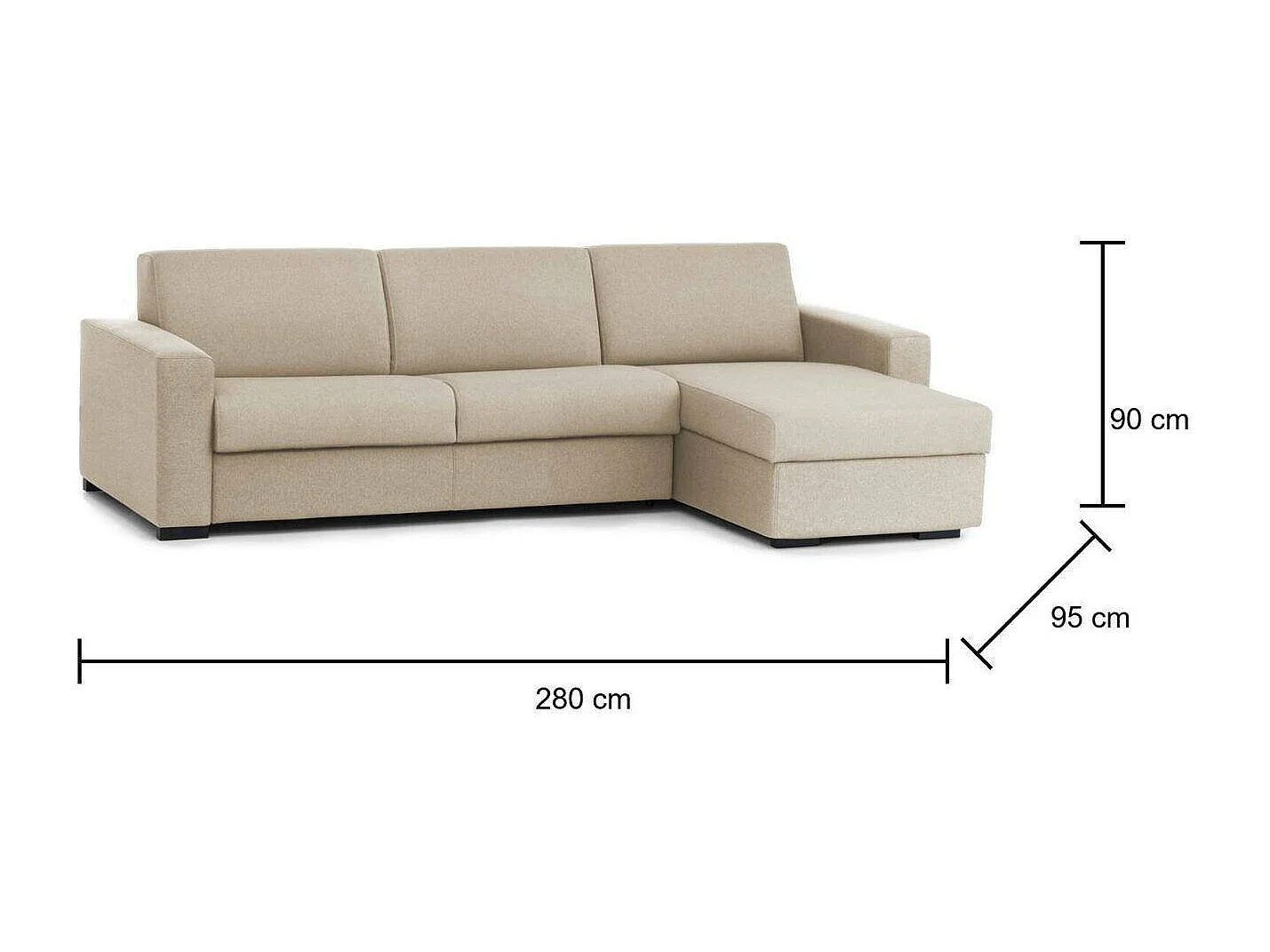 Festes Sofa Nicoletta, Ecksofa, 100%  Italy, Sofa-Wohnzimmer, mit Wendebehälter Halbinsel, aus gepolstertem Stoff, mit Standard-Armlehnen, Cm 280x95h90