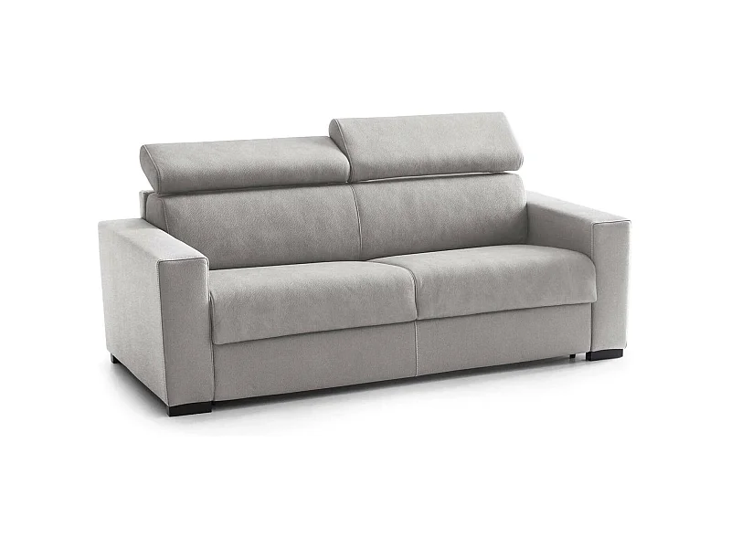 Sofá fijo 2 plazas Micaela, Sofá de tela acolchada, Reposacabezas ajustables y apoyabrazos delgados, 100% Made in Italy, 200x95h85 cm, Gris