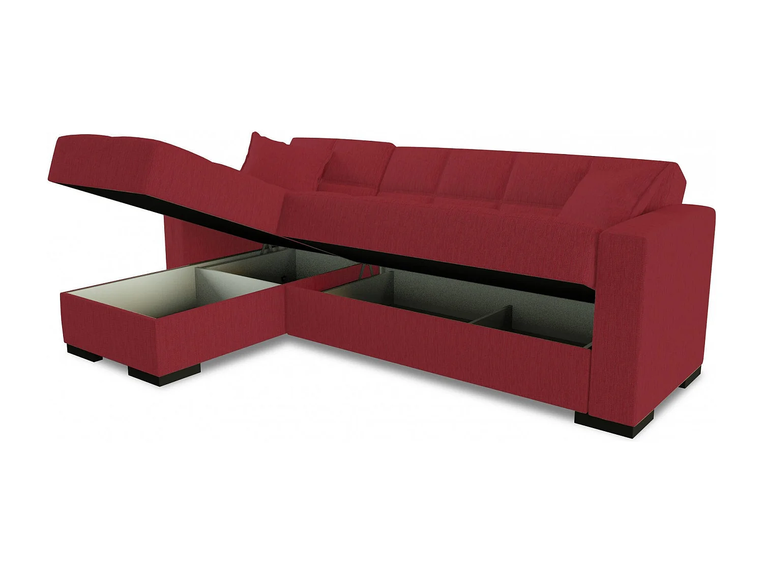 Schlafsofa Fernando, Eckschlafsofa mit umkehrbarer Halbinsel, Aufbewahrungssofa für Wohnzimmer mit chaiselongue und 2 Kissen, 230x150h81 cm, Rot