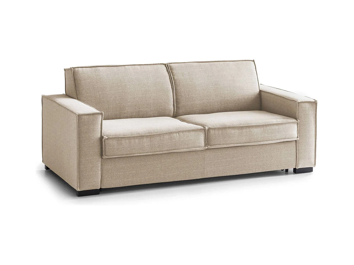 Abigail slaapbank, grote 2-zitsbank, 100% Made in Italy, woonkamerbank met draaibare opening, in gewatteerde stof, met standaard armleuningen, 200x95h90 cm, Beige