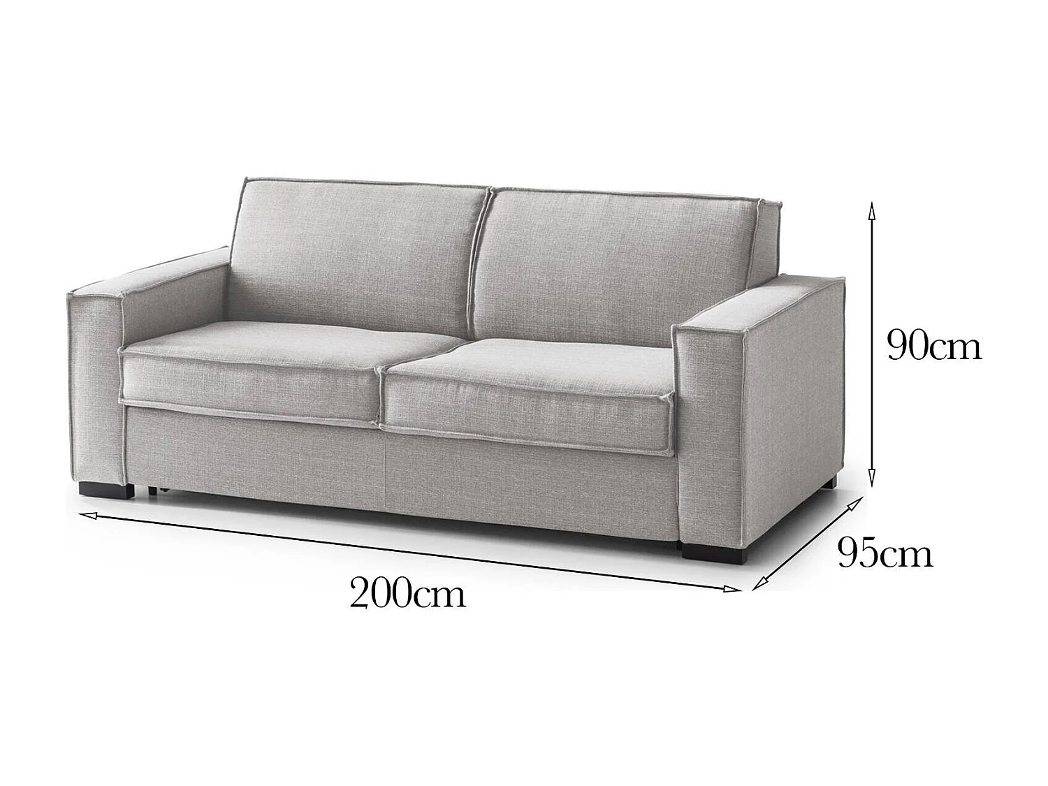 Divano fisso Alba, Divano a 3 posti, 100% Made in Italy, Sofà Soggiorno in tessuto, con Braccioli slim, Cm 200x95h90, Grigio