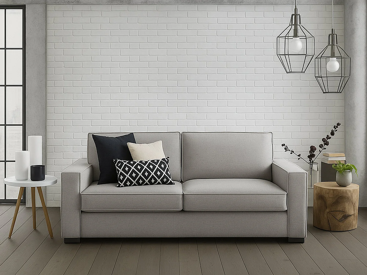 Sofá fixo Alba, sofá de 3 lugares, 100% Fabricado na Itália, Sofá da sala em tecido, com braços finos, 200x95h90 cm, Cinza
