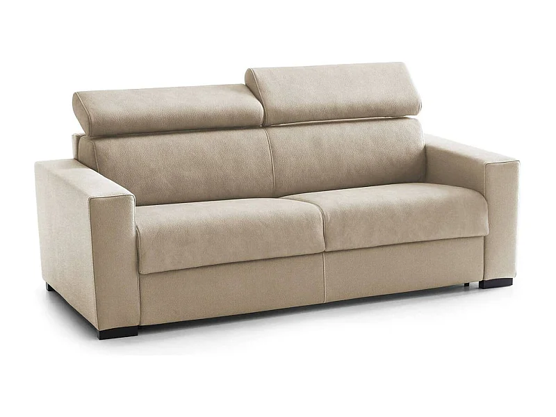 Sofá fijo Alexandra, sofá de 2 plazas, 100% Made in Italy, Sofá de salón, de tejido acolchado, con reposacabezas regulables y apoyabrazos finos, 160x95h85 cm, Beige