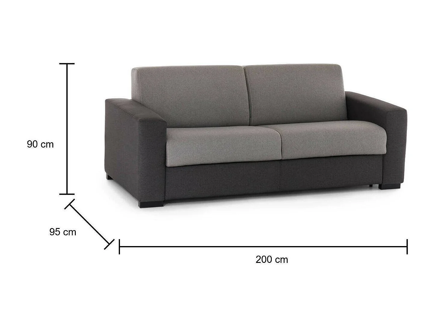 Canapé lit 2 places Alexis, Canapé à ouverture pivotante en tissu rembourré, Accoudoirs standards, 100% Made in Italy, 200x95h90 cm, Gris et Anthracite