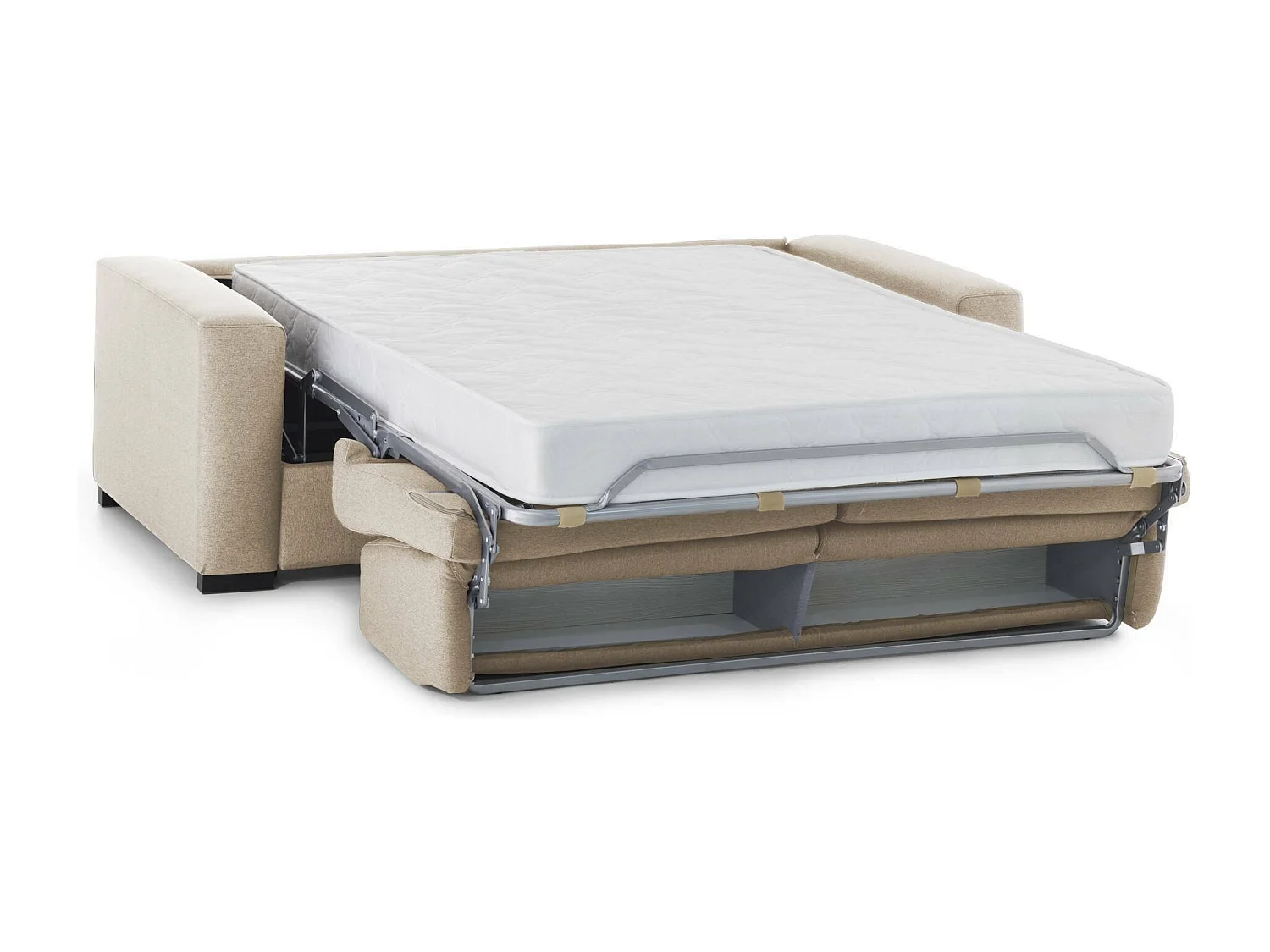 Sofá Cama Aliana, sofá de 3 lugares, 100% Fabricado na Itália, Sofá da sala com abertura giratória, em tecido acolchoado, com braços padrão, 220x95h90 cm, Bege