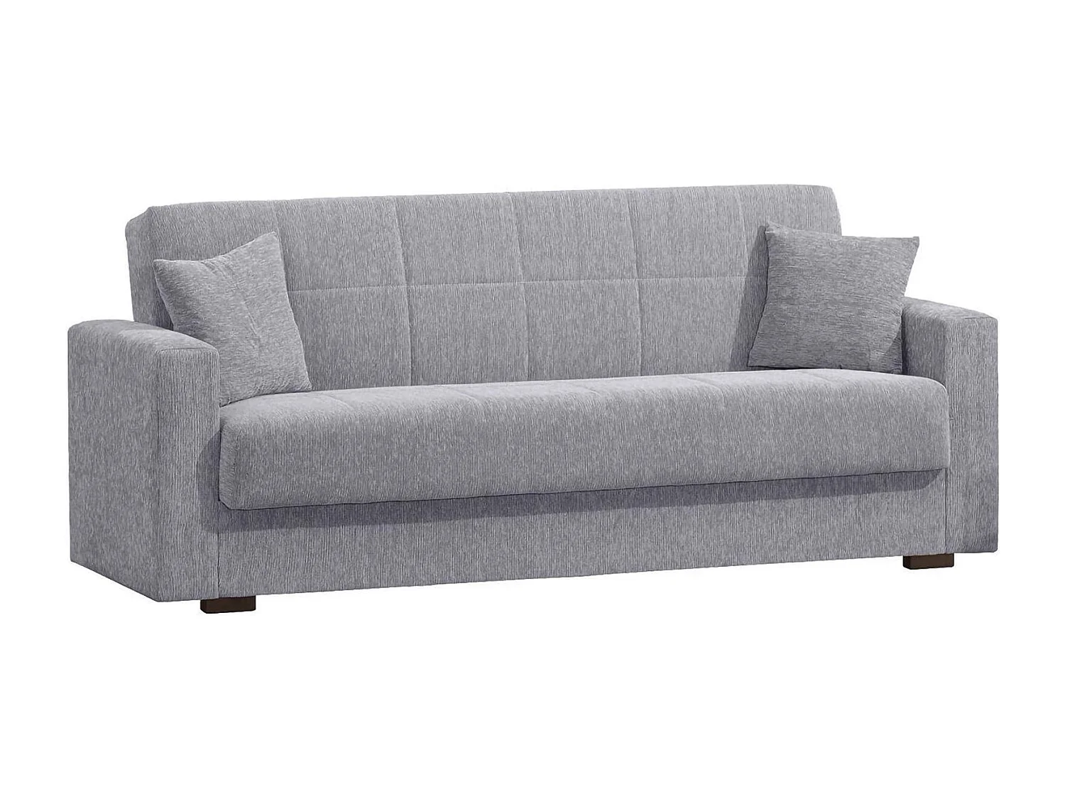 Divano letto Pinto, Divano letto contenitore lineare a 3 posti, Sofà da soggiorno in tessuto imbottito con apertura click-clack, 212x80h87 cm, Grigio