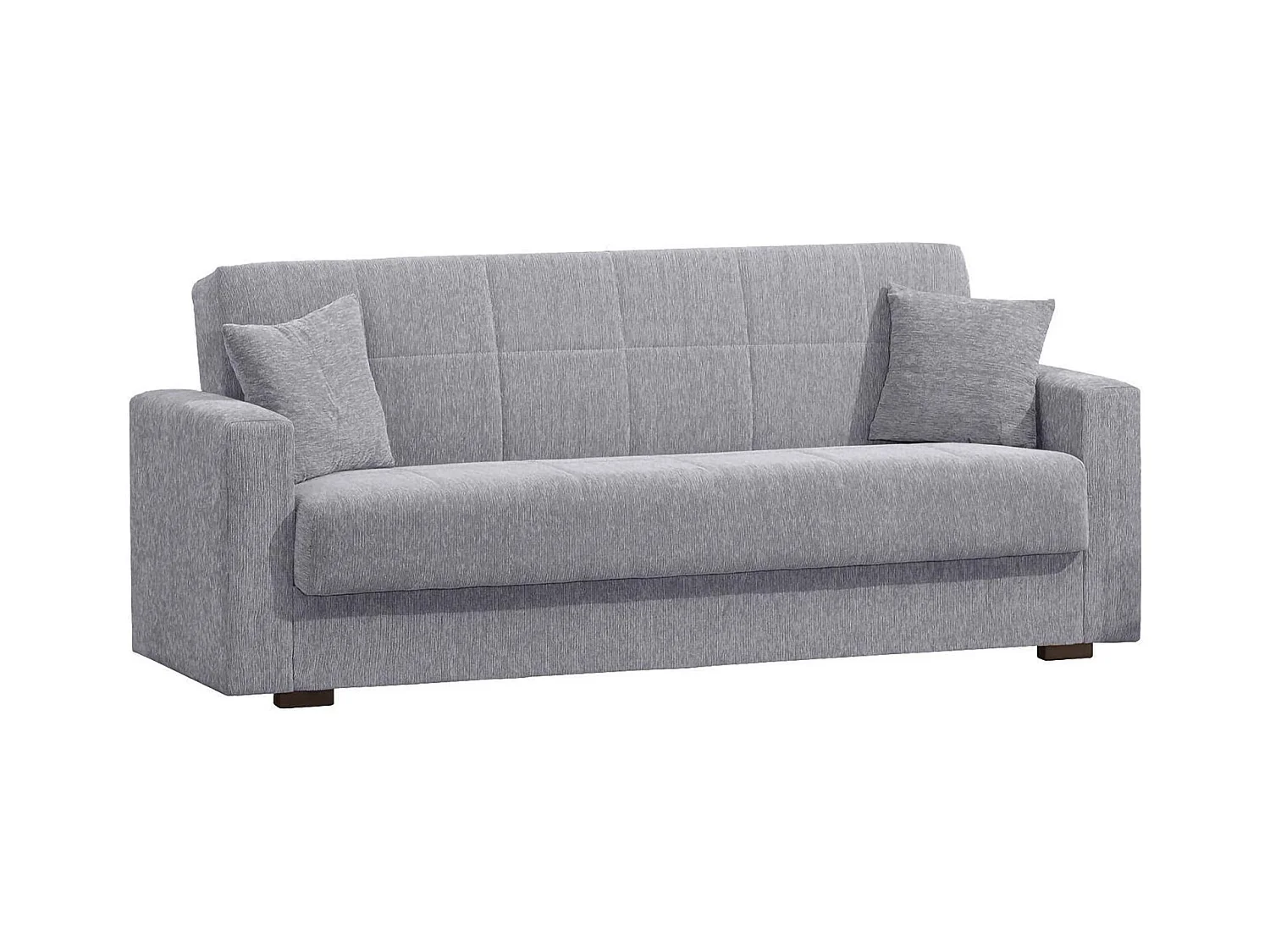 Divano letto Pinto, Divano letto contenitore lineare a 3 posti, Sofà da soggiorno in tessuto imbottito con apertura click-clack, 212x80h87 cm, Grigio