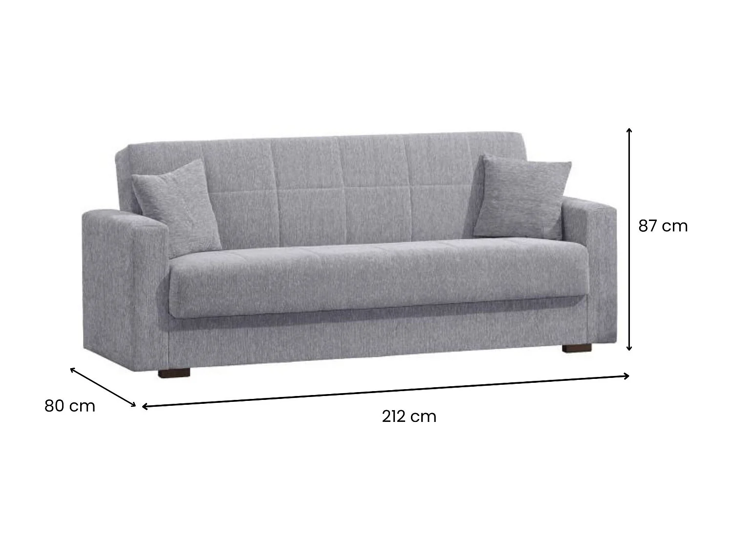 Canapé Pinto, Canapé conteneur linéaire 3 places, Canapé de salon en tissu rembourré avec ouverture clic-clac, 212x80h87 cm, Gris