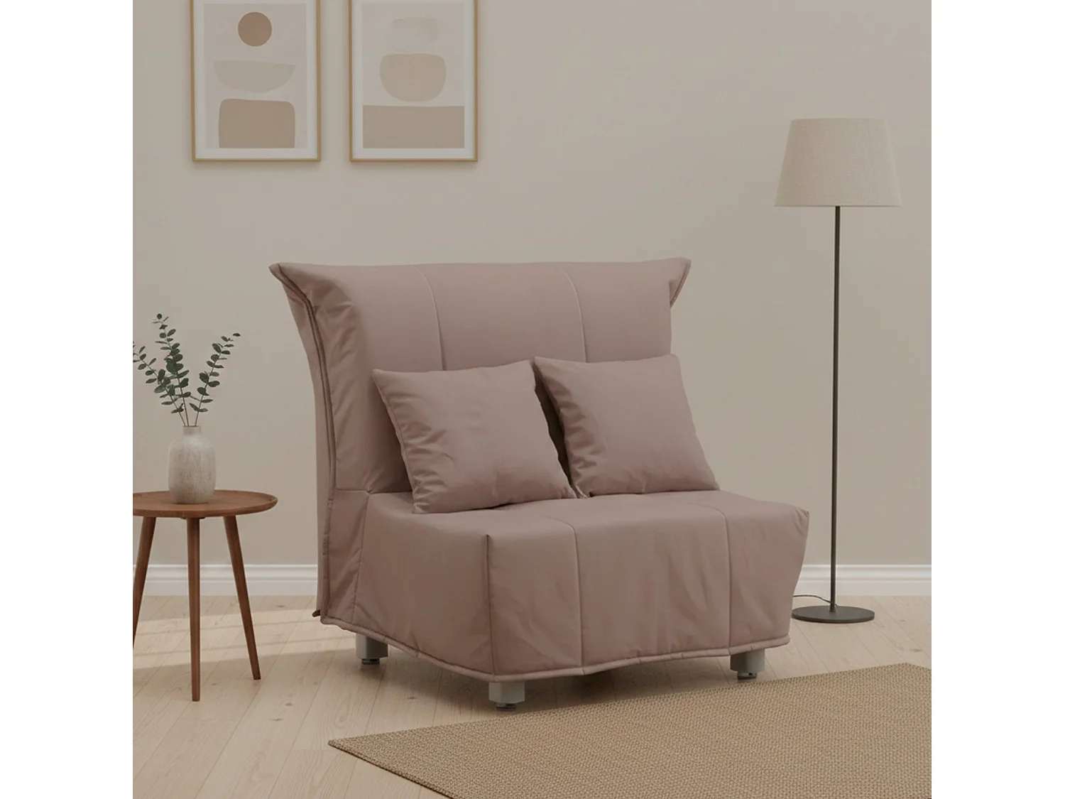 Canapé-lit Alma, Canapé simple, 100% Made in Italy, Fauteuil de salon avec ouverture trolley, en tissu rembourré, avec coussins inclus, 85x90h85 cm, Taupe